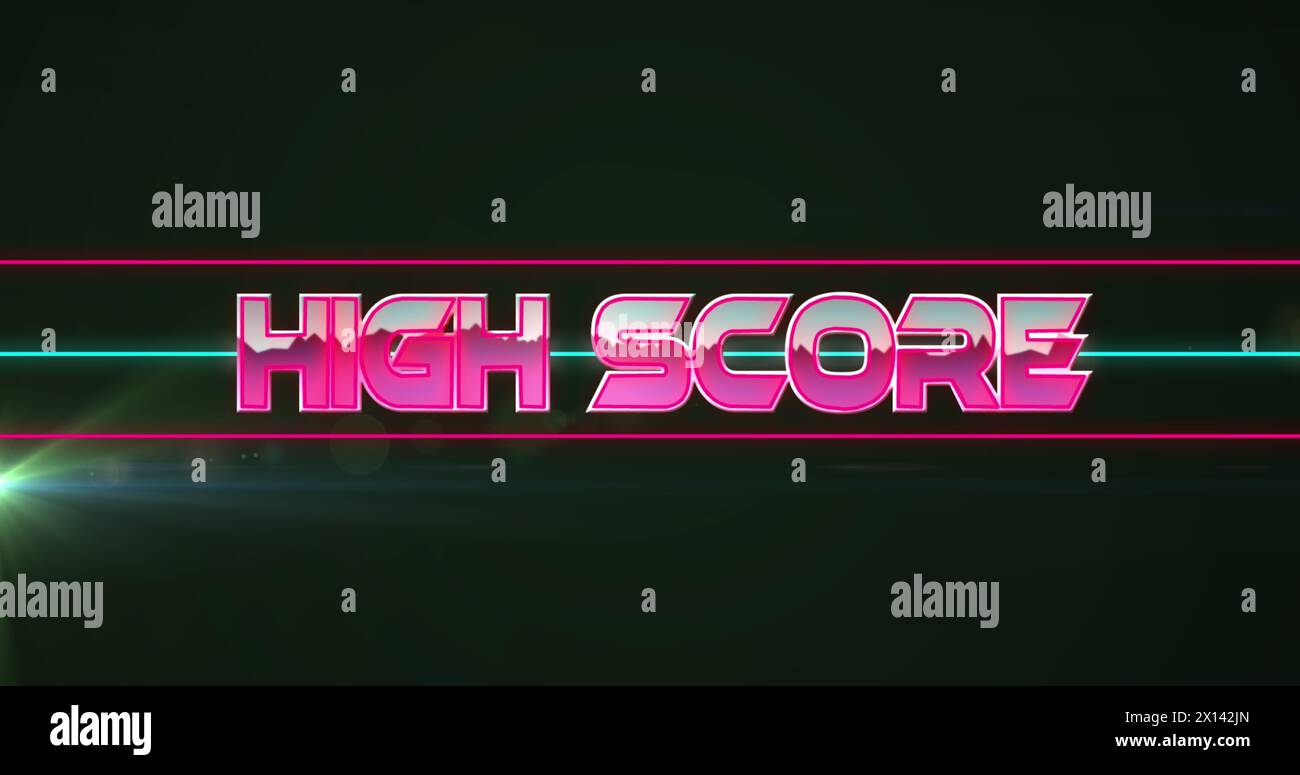 Image of high score text over light trails Stock Photo