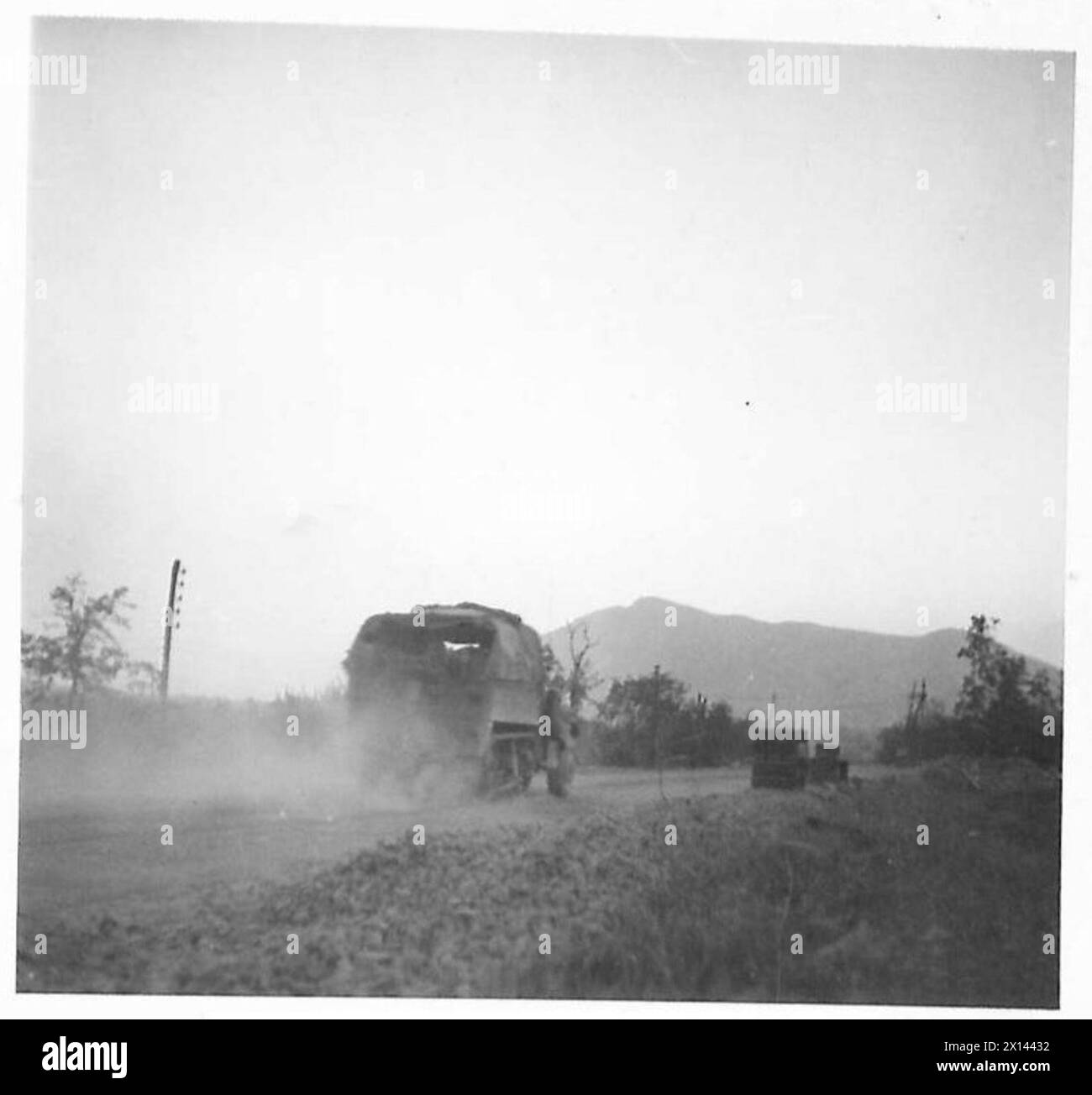 Vehicles of the Indian Division are advancing during the Eighth Army's opening attack on the Gustav Line on the evening of May 11. Stock Photo