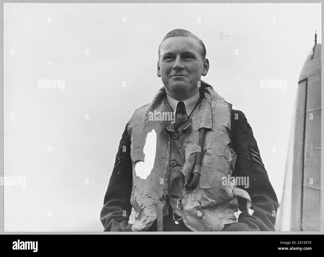 A Sergeant of the RAF, after shooting down a Messerschmitt 109, was hit ...