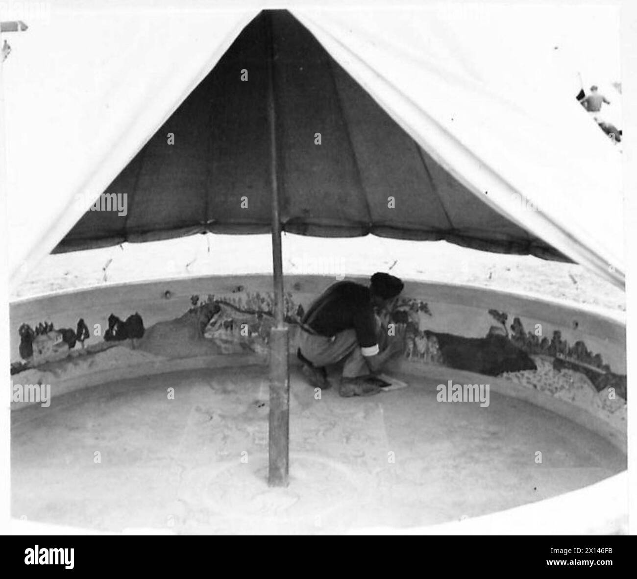 ITALIAN ART IN A P.O.W. CAMP The interior of a tent which won first