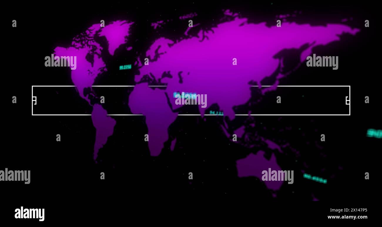 Image of data processing over world map on black background Stock Photo