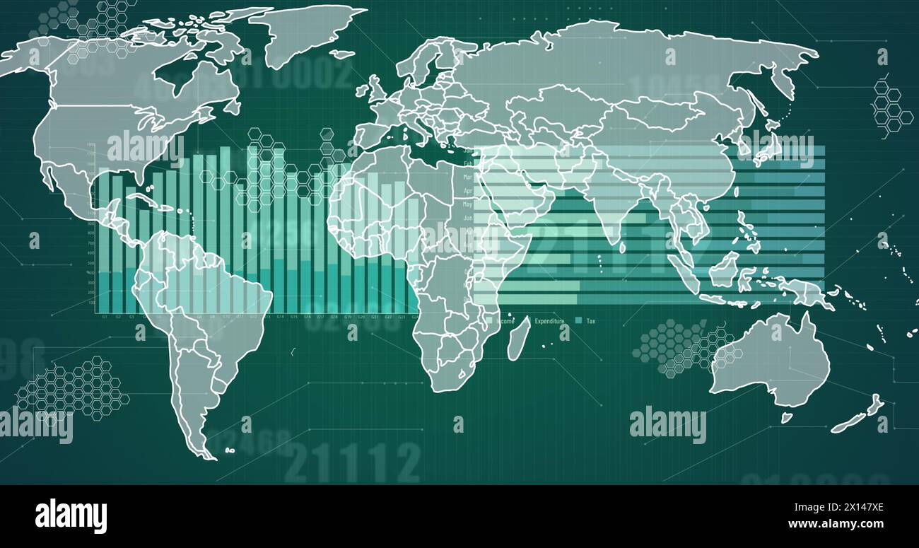 Image of world map over data processing on black background Stock Photo ...