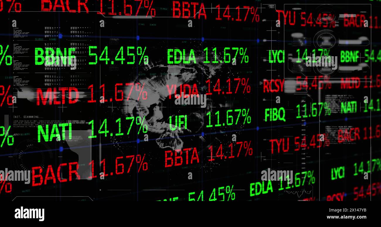 Image of globe over data processing Stock Photo