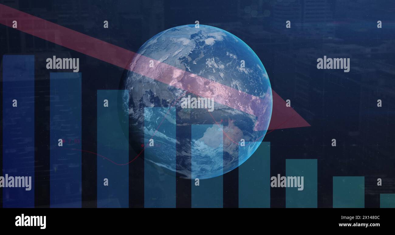Image of data processing over globe Stock Photo