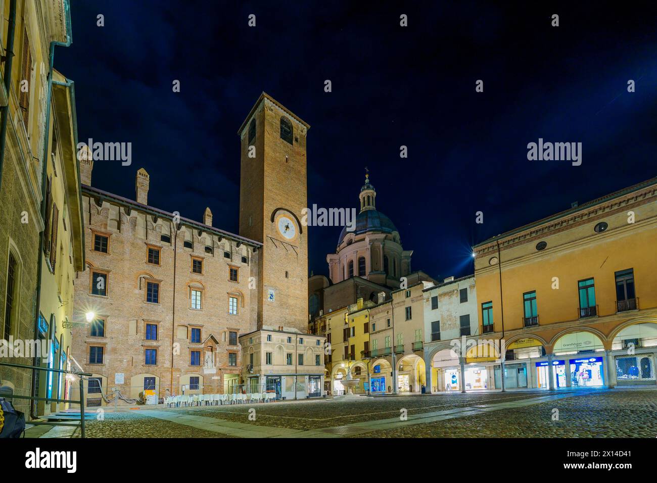 Mantua, Italy February 27, 2023 Evening view of the Piazza Broletto