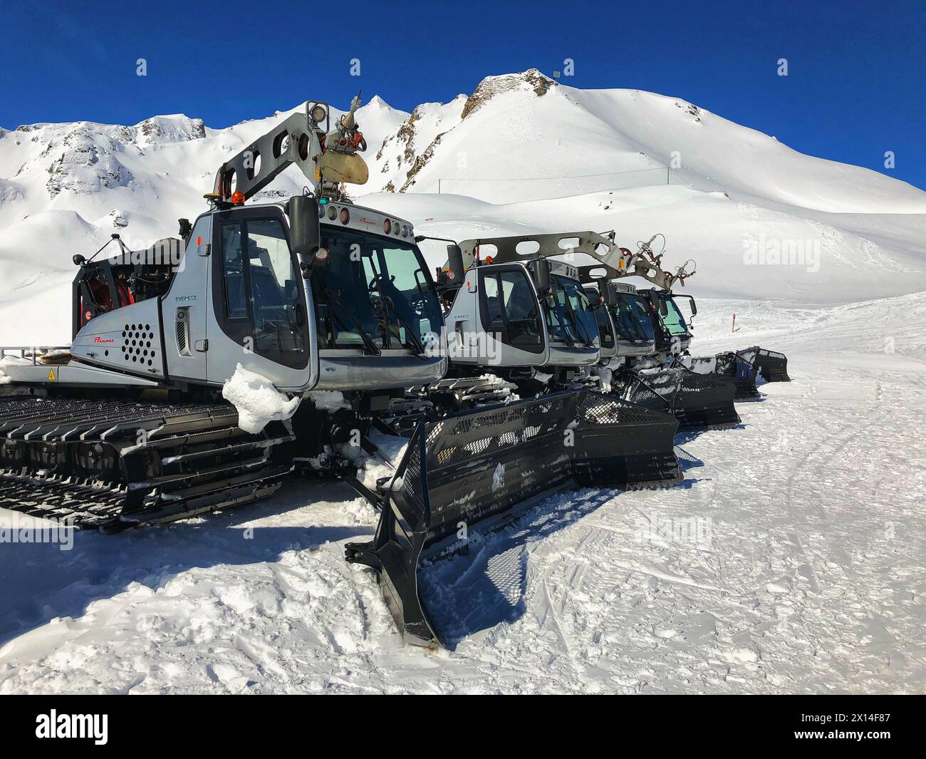 Bad Gastein, Austria - April 2,2018: Snow rollers in the ski resort.Bad Hofgastein, Austria. Stock Photo