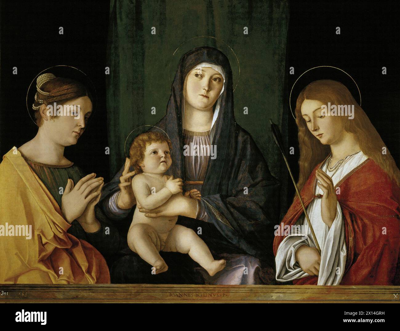 Madonna and Child with Saint Mary Magdalene and Saint Ursula or Virgin and Child with Saints Magdalene and Ursula is an oil on panel painting by Giovanni Bellini that belongs to the sacra conversazione genre and dates to 1490. Stock Photo