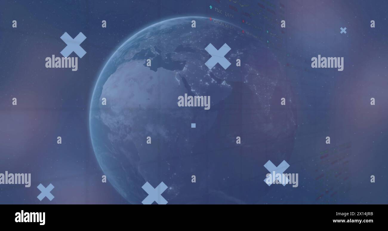 Image of data processing over globe Stock Photo