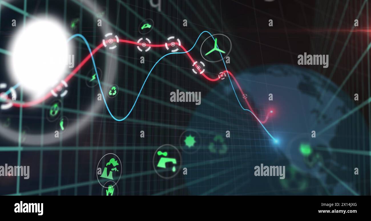 Image of ecology icons and data processing over globe Stock Photo