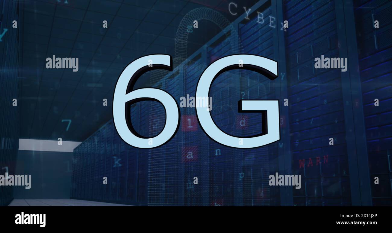 Image of 6g text data processing over computer servers Stock Photo