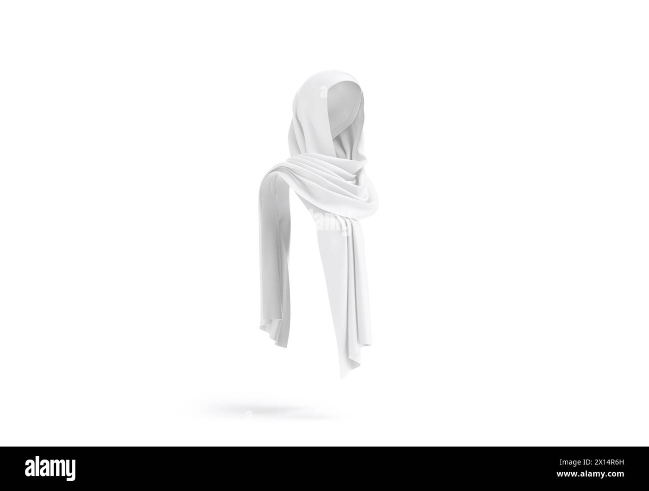 Blank white female shayla mockup, side view, 3d rendering. Empty fabric shawl or veil head