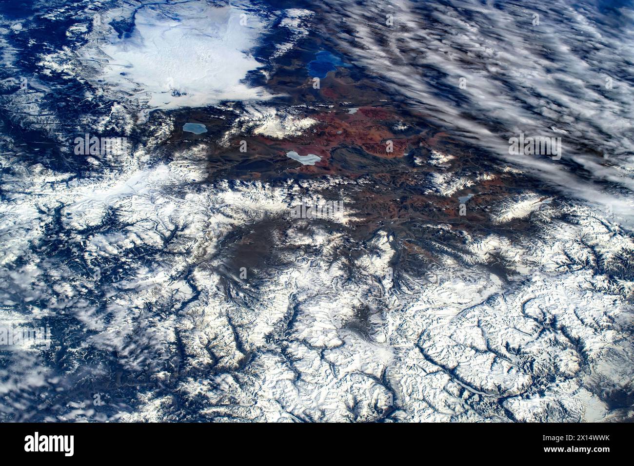 Frozen land features in the border of Russia and Kazakhstan.Digital enhancement of an image by NASA Stock Photo