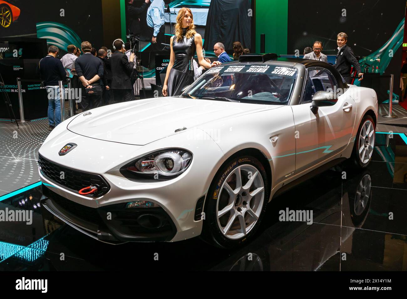 Abarth 124 GT Spider sports car at the 88th Geneva International Motor ...