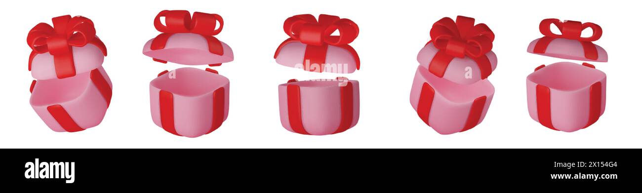 3d gift boxes set with red ribbon bow isolated on a white background ...