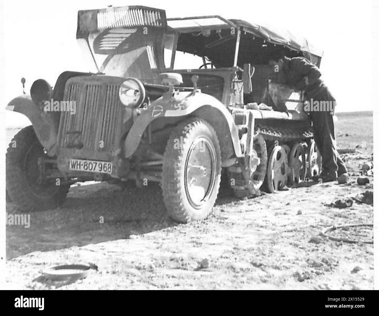 THE BATTLE IN THE WESTERN DESERT - A German troop carrier which has ...