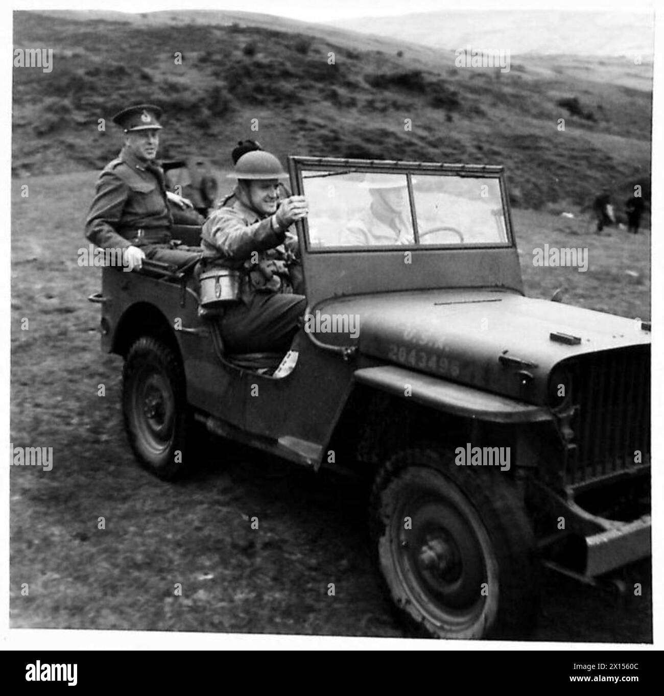 negative - Maj. Gen. A. St. Q.O. Gulbrook-Leggatt, DSO., MC., arriving in a 'JEEP' British Army Stock Photo