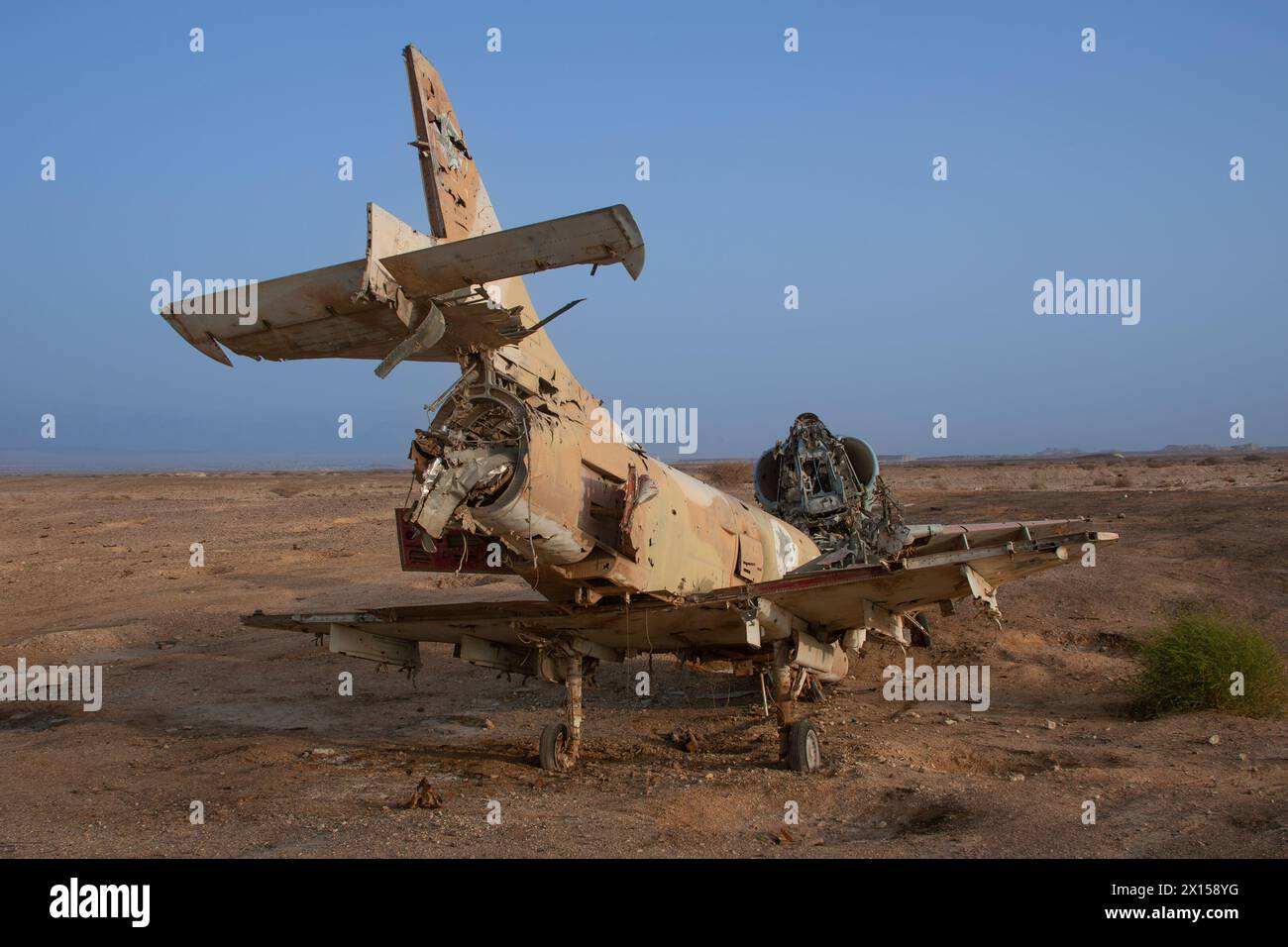 Destroyed fighter planes in the Negev desert Israel Stock Photo