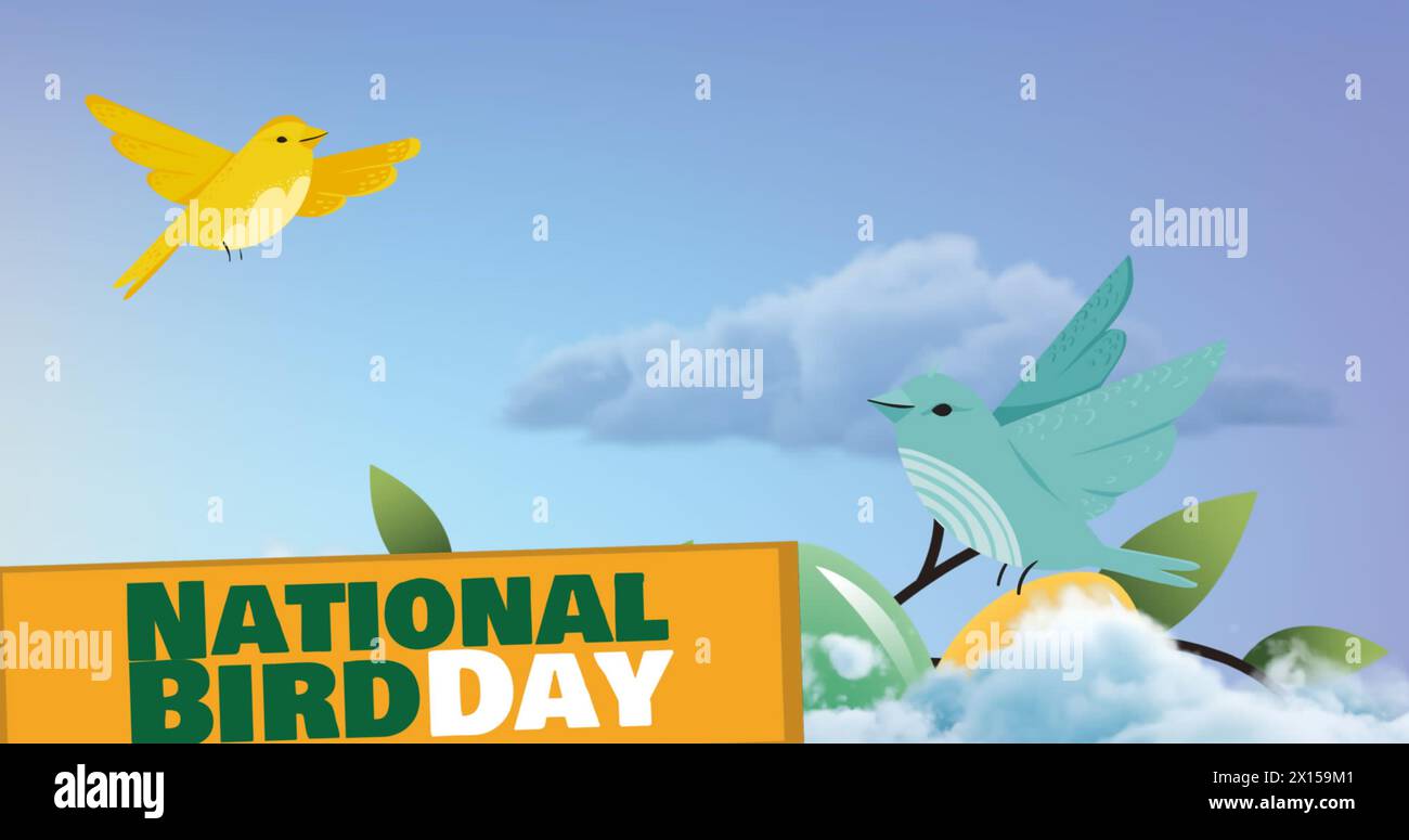 Image of national bird day text over bird icons and sky Stock Photo