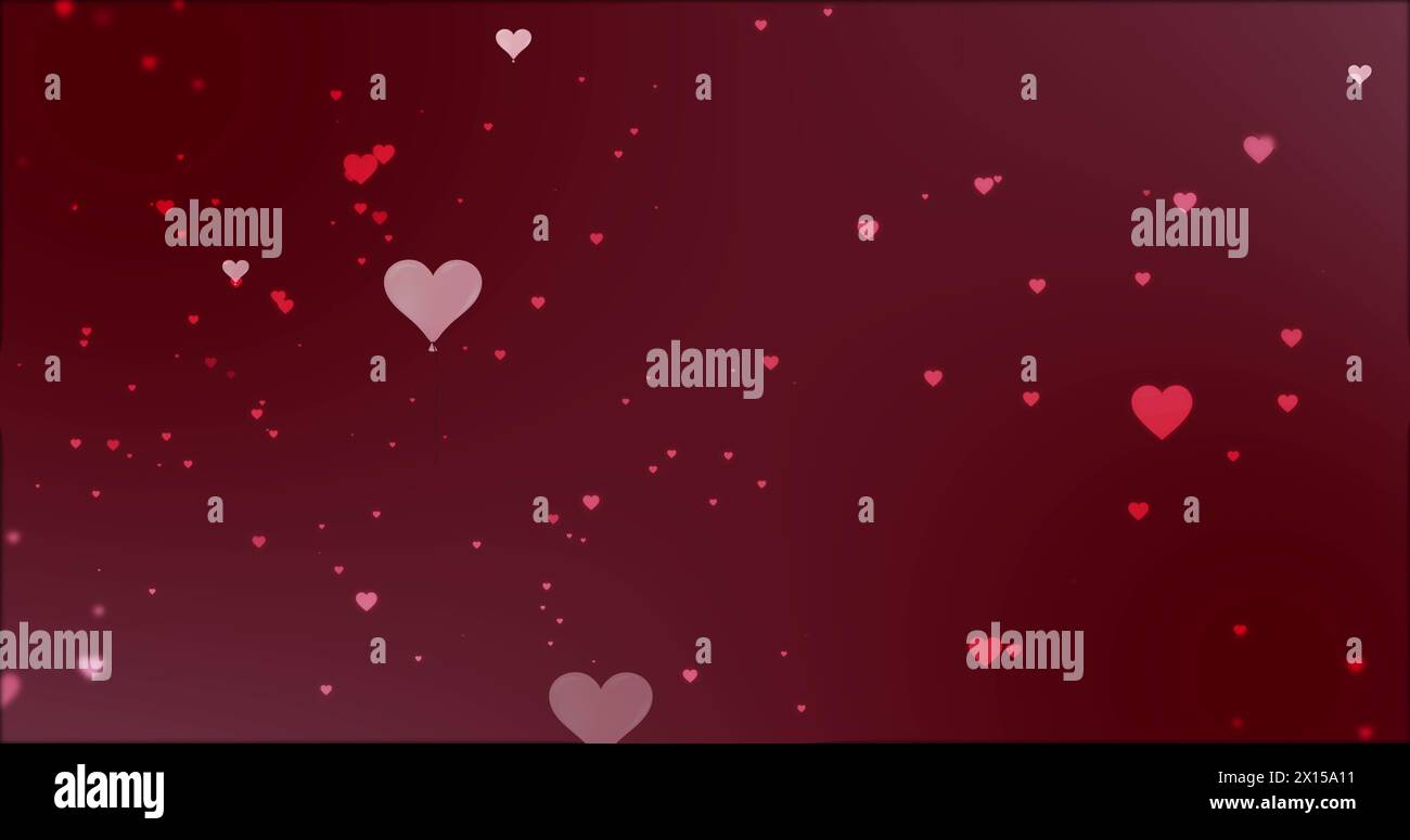 Image of hearts floating over red background Stock Photo