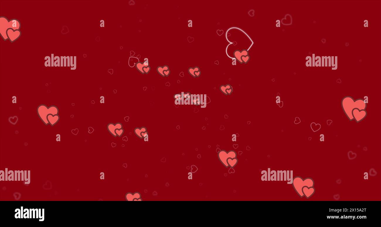 Image of hearts floating over red background Stock Photo