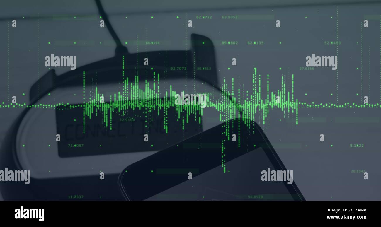 Image of financial data processing over payment terminal Stock Photo