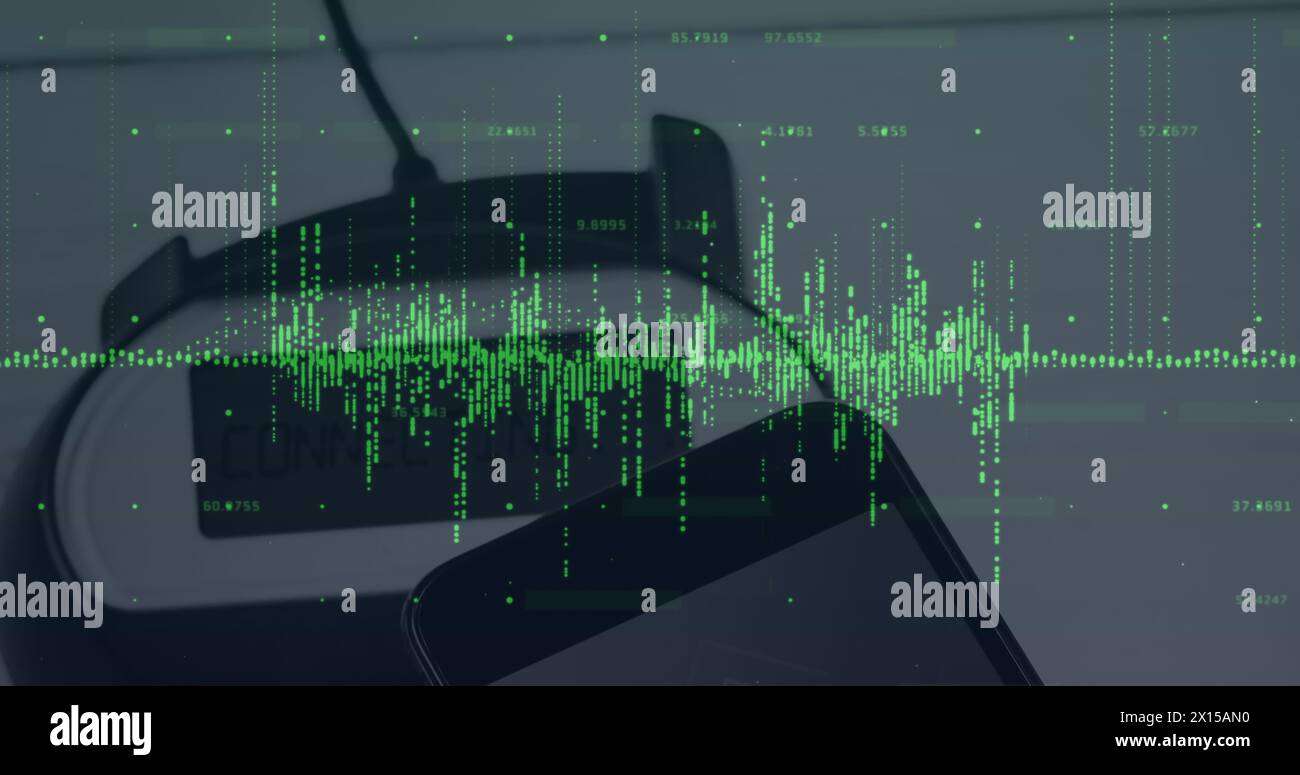 Image of financial data processing over payment terminal Stock Photo