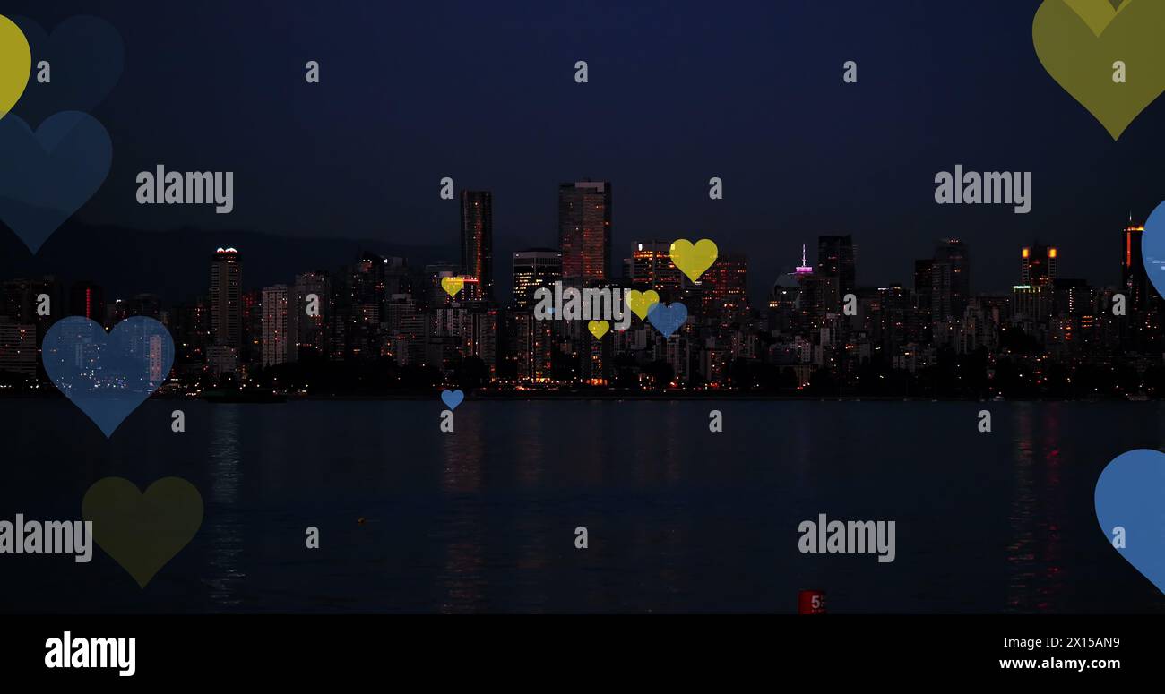 Image of falling hearts over cityscape Stock Photo - Alamy