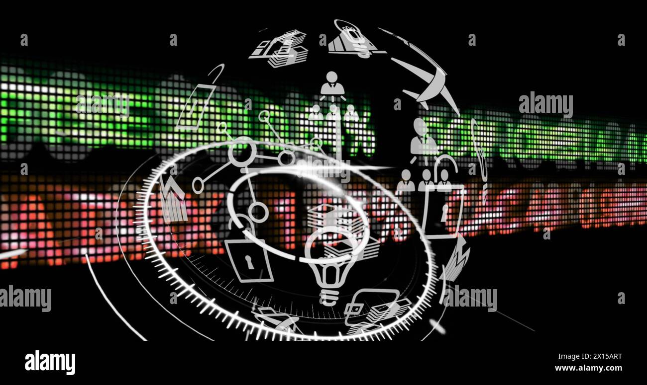 Image of globe over financial data processing Stock Photo