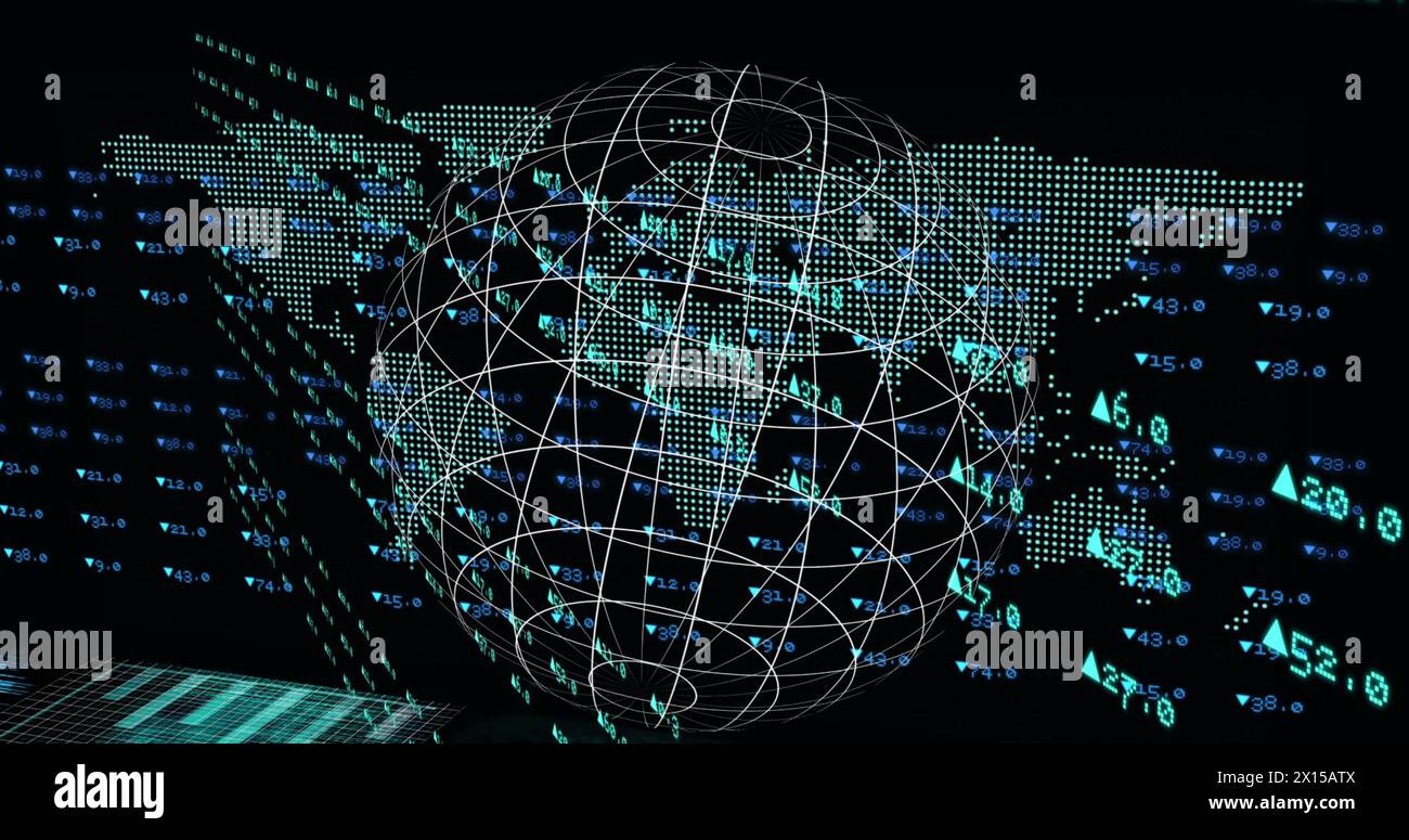 Image of globe over financial data processing Stock Photo - Alamy