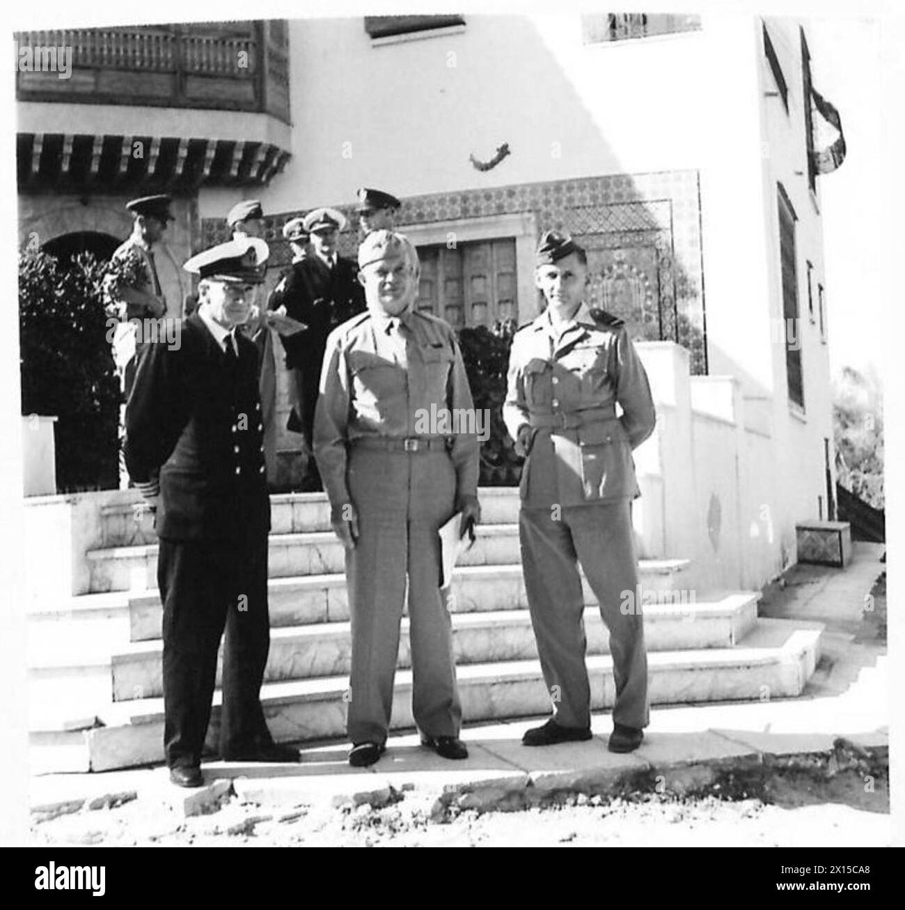 GENERAL DWIGHT D EISENHOWER 1942 - 1945 - General Eisenhower, shortly after becoming Commander-in-Chief of the Mediterranean theatre, flanked by Admiral John Cunningham and Air Chief Marshal Tedder at the Conference of Allied Chiefs of Staff in North Africa Eisenhower, Dwight David Stock Photo