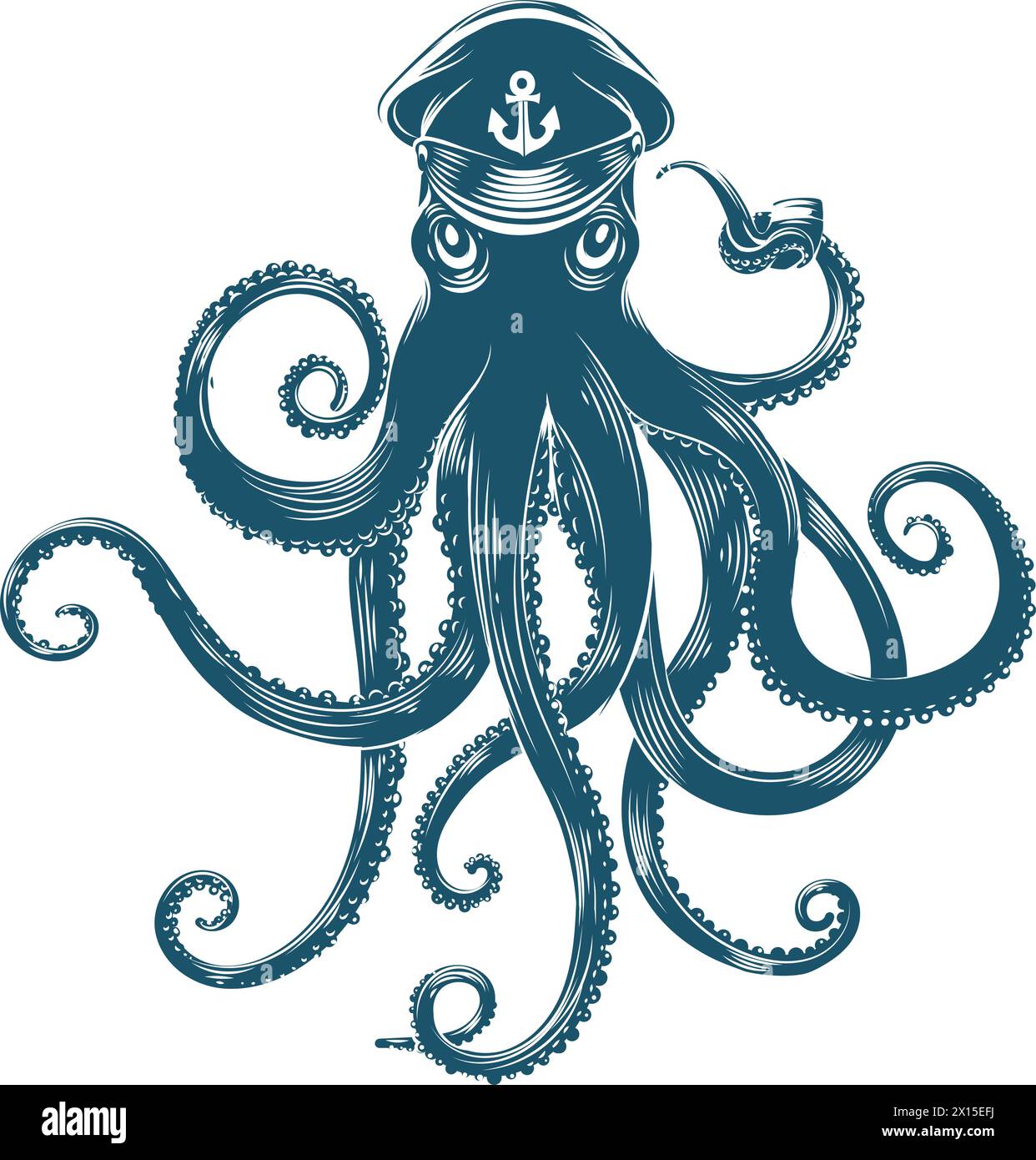 Octopus in sailors cap Stock Vector