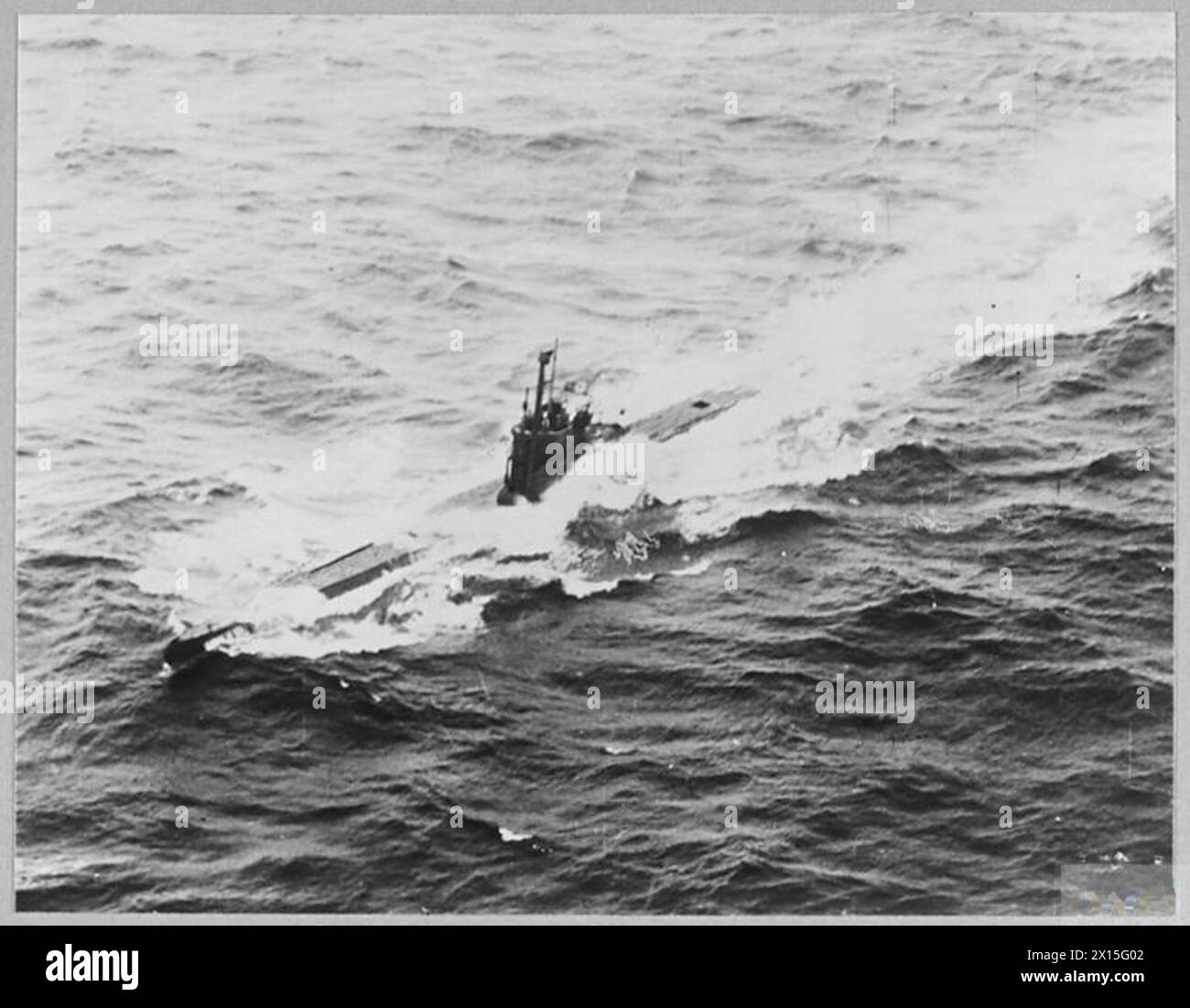 In May 1945, Sunderland and Catalina aircraft from RAF Castle Archdale photographed surrendered German U-boats, including U-255, as part of Coastal Command operations. Stock Photo