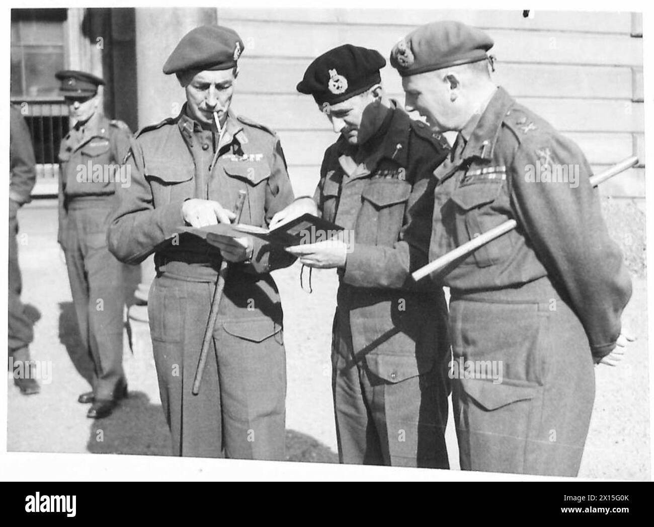 21ST ARMY GROUP OFFICERS - Major General M.G. Dennis M.G.R.A. Major General G.W. Richards M.G.R.A.C. Major General J.D. Inglis C.E British Army Stock Photo