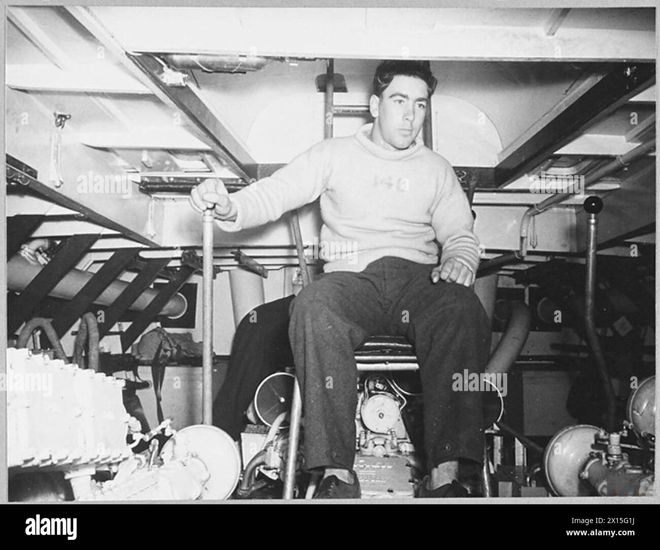 An aircraft fitter engineer monitors instruments and operates the gear ...