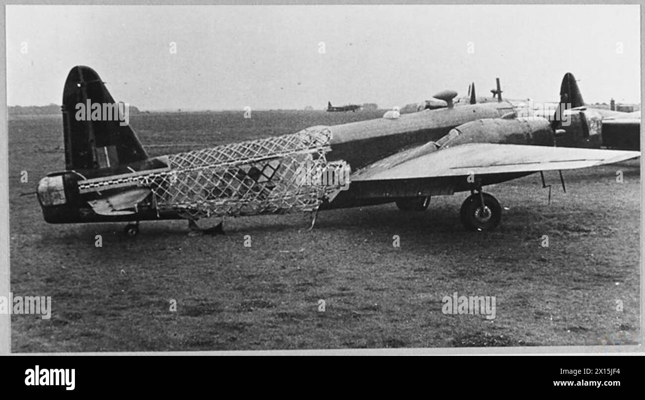 THE POLISH AIR FORCE IN THE AIR OFFENSIVE AGAINST GERMANY, 1942-1945 - Vickers Wellington Mark IV (Z1407, BH-Z), named 'Zośka', of No. 300 Polish Bomber Squadron on the ground at RAF Ingham, having lost most of its rear fuselage fabric through battle damage sustained on 4/5 September 1942 when raiding Bremen, Germany. In spite of a damaged wireless set, a badly working rudder, damaged flaps and no navigational instruments, the pilot, Pilot Officer Stanisław Machej, with the cooperation of his whole crew, brought the aircraft safely home Polish Air Force, Polish Air Force, 300 'Land of Masovia' Stock Photo