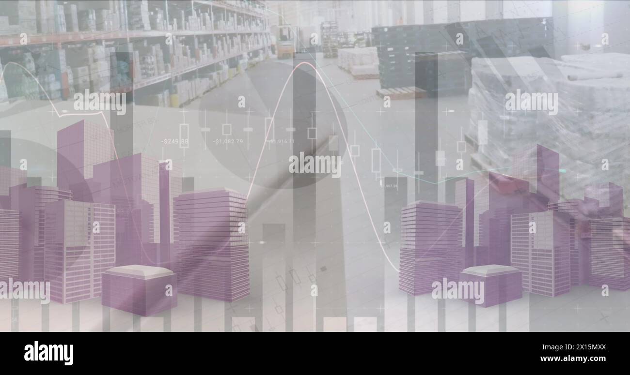 Image of data processing over warehouse Stock Photo