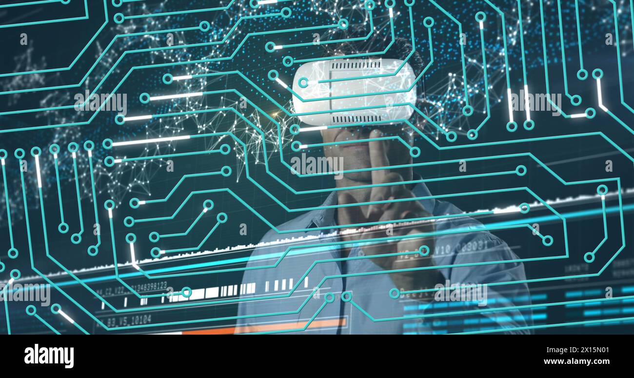 Image of data processing and globe over screens Stock Photo