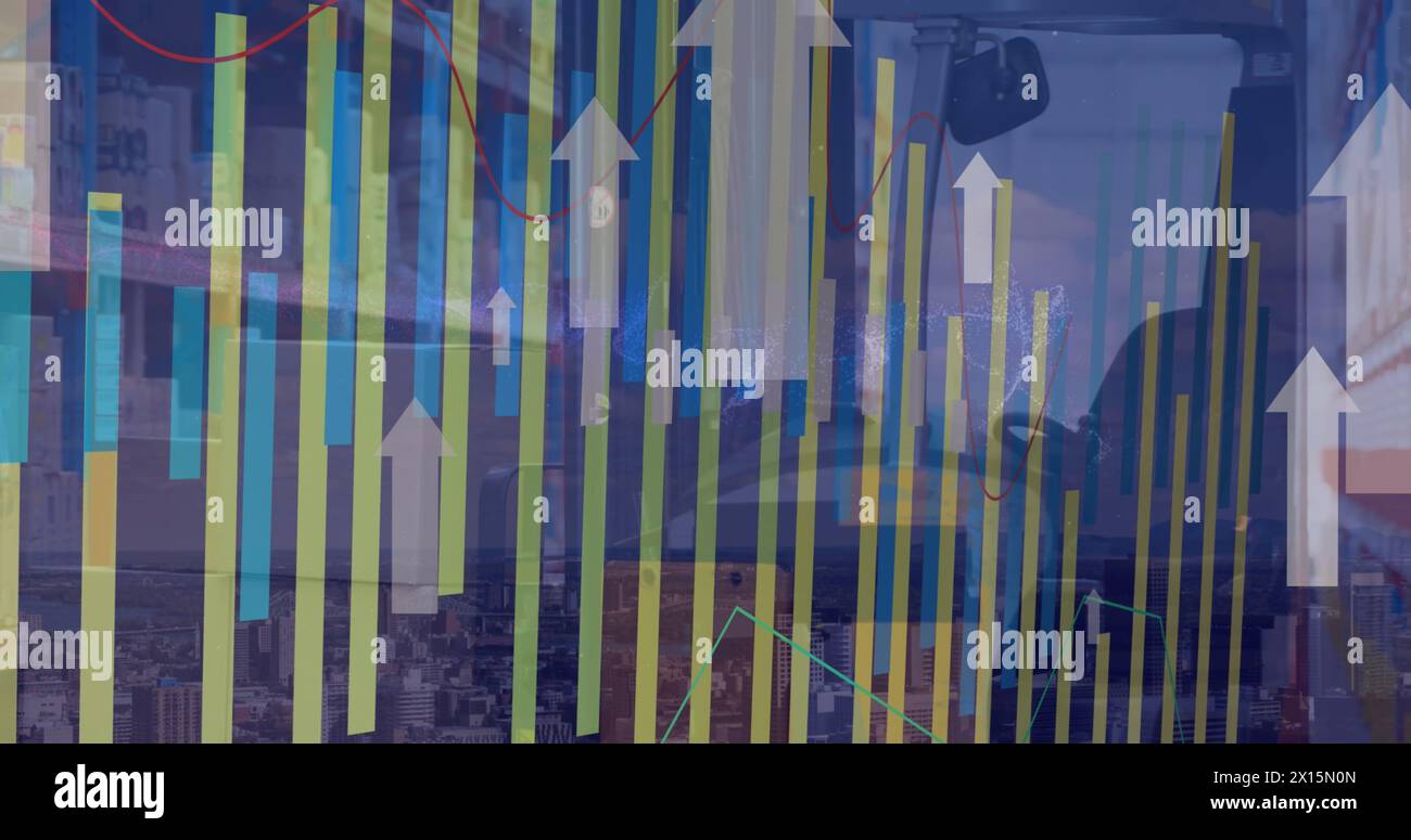 Image of data processing over warehouse Stock Photo