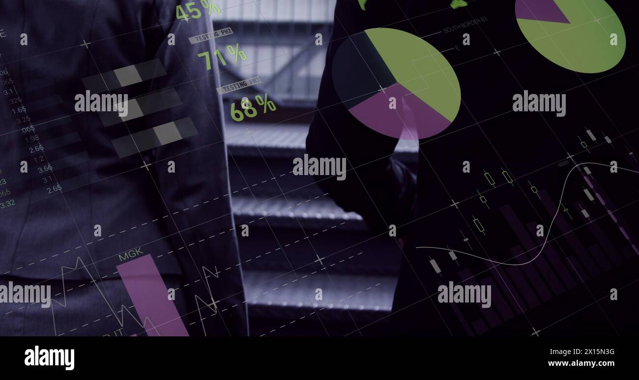 Image of data processing over man getting out of and statistical Stock Photo
