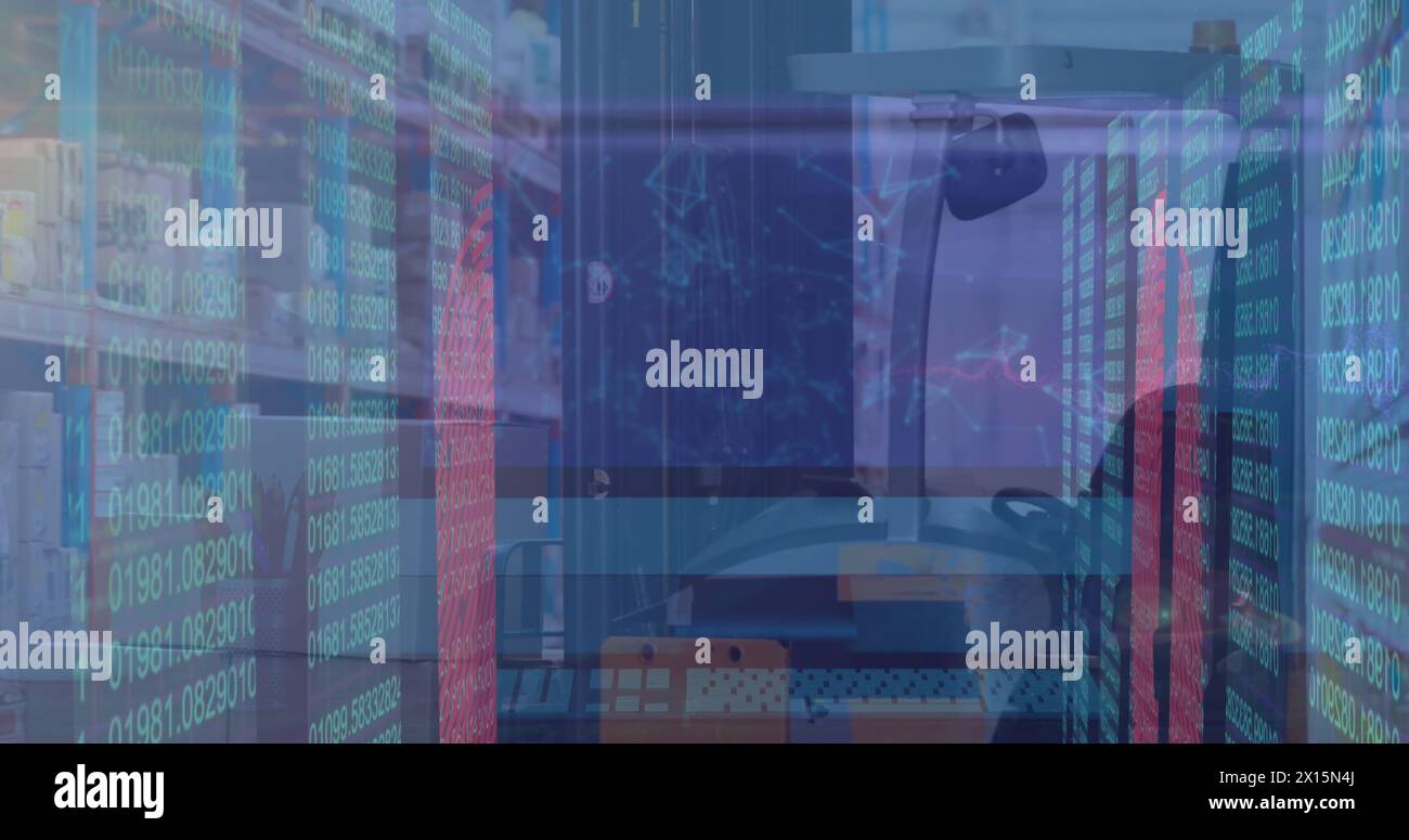 Image of data processing over warehouse Stock Photo