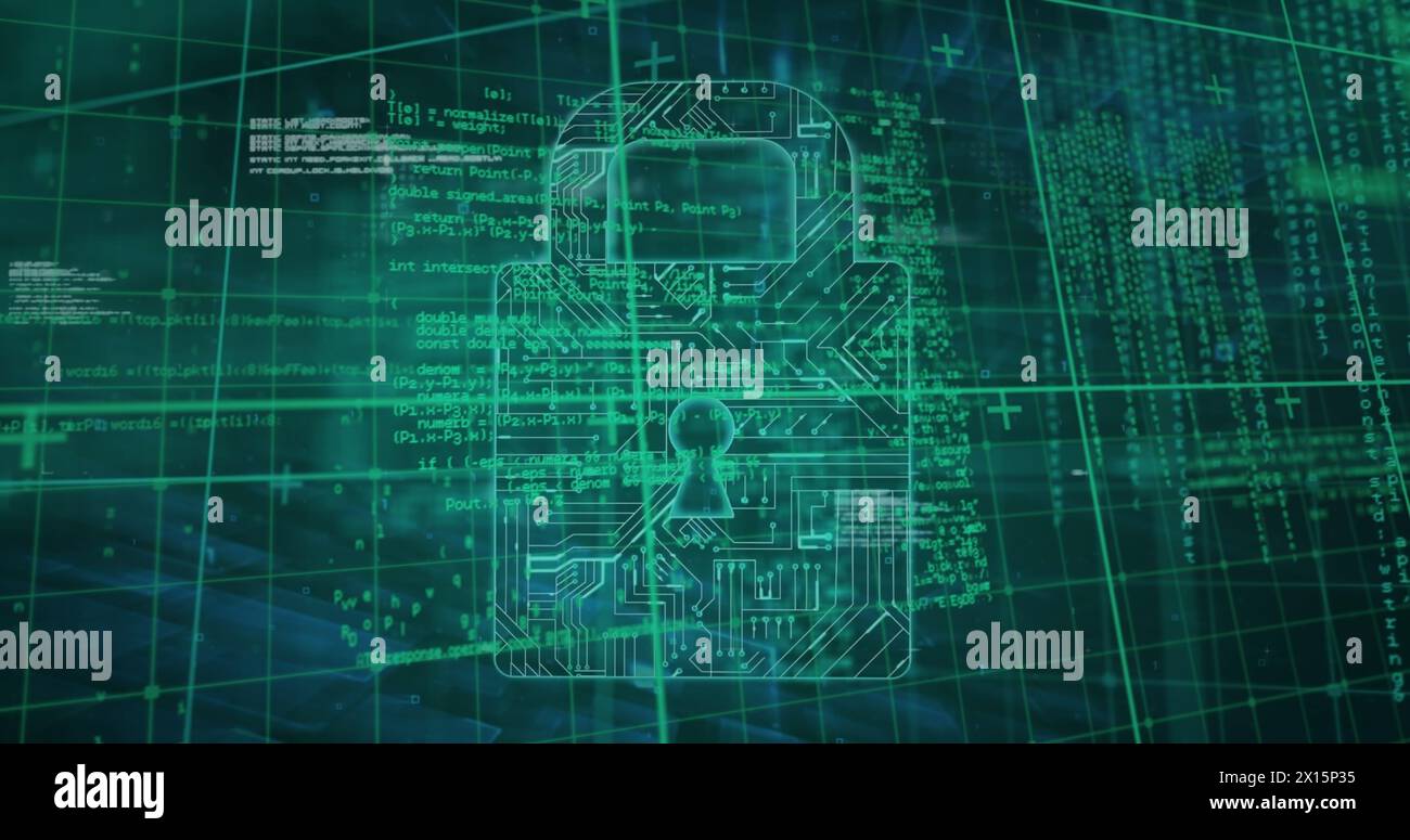 Image of padlock icon over data processing on black background Stock ...