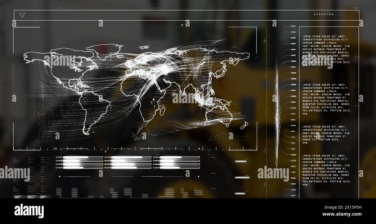 Image of data processing over warehouse Stock Photo