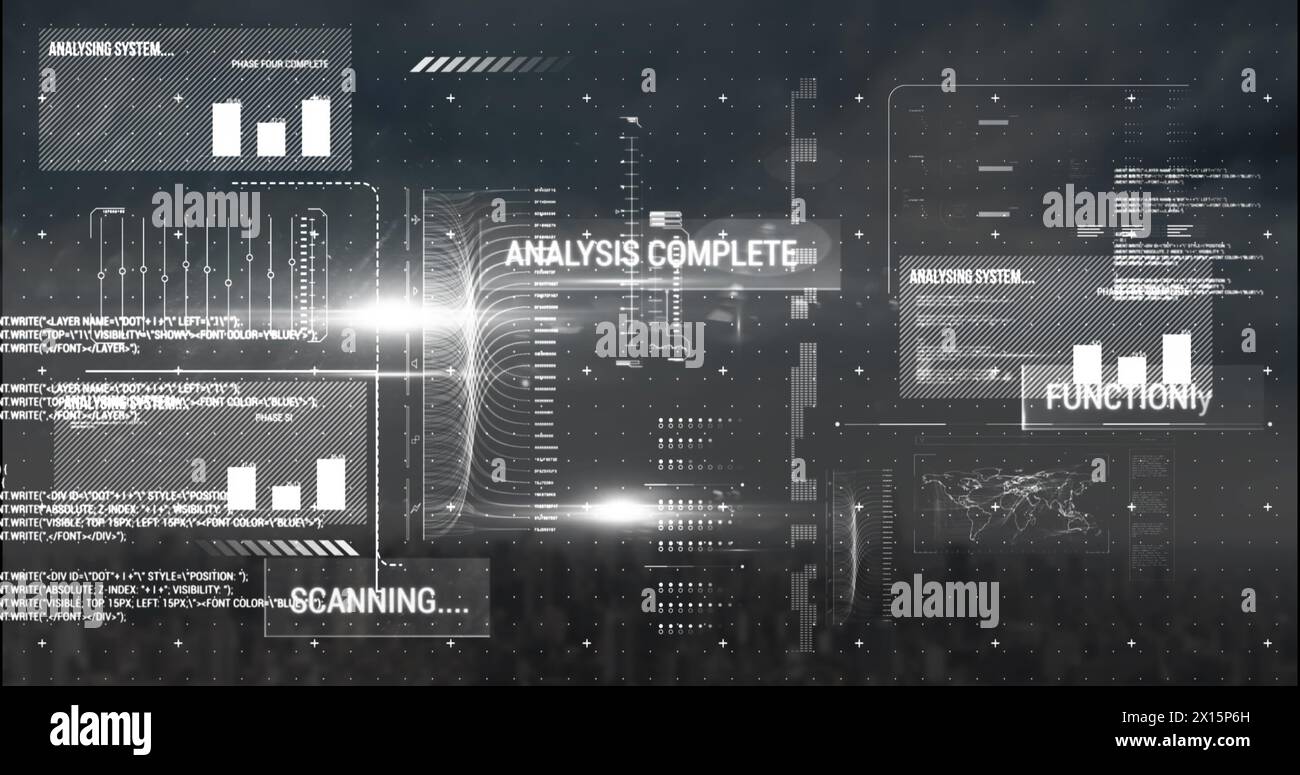 Image of data processing over black background Stock Photo