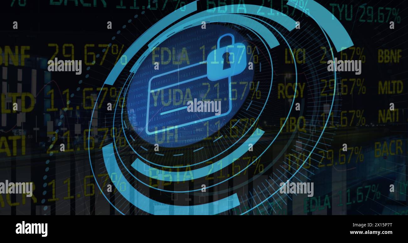 Digital image of neon round scanner and data processing against ...