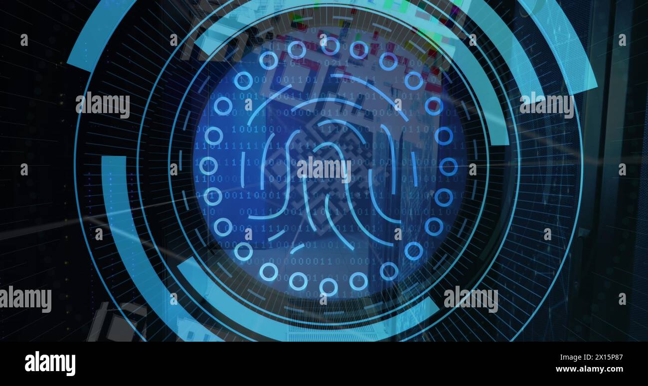 Image of text over scope scanning and data processing Stock Photo