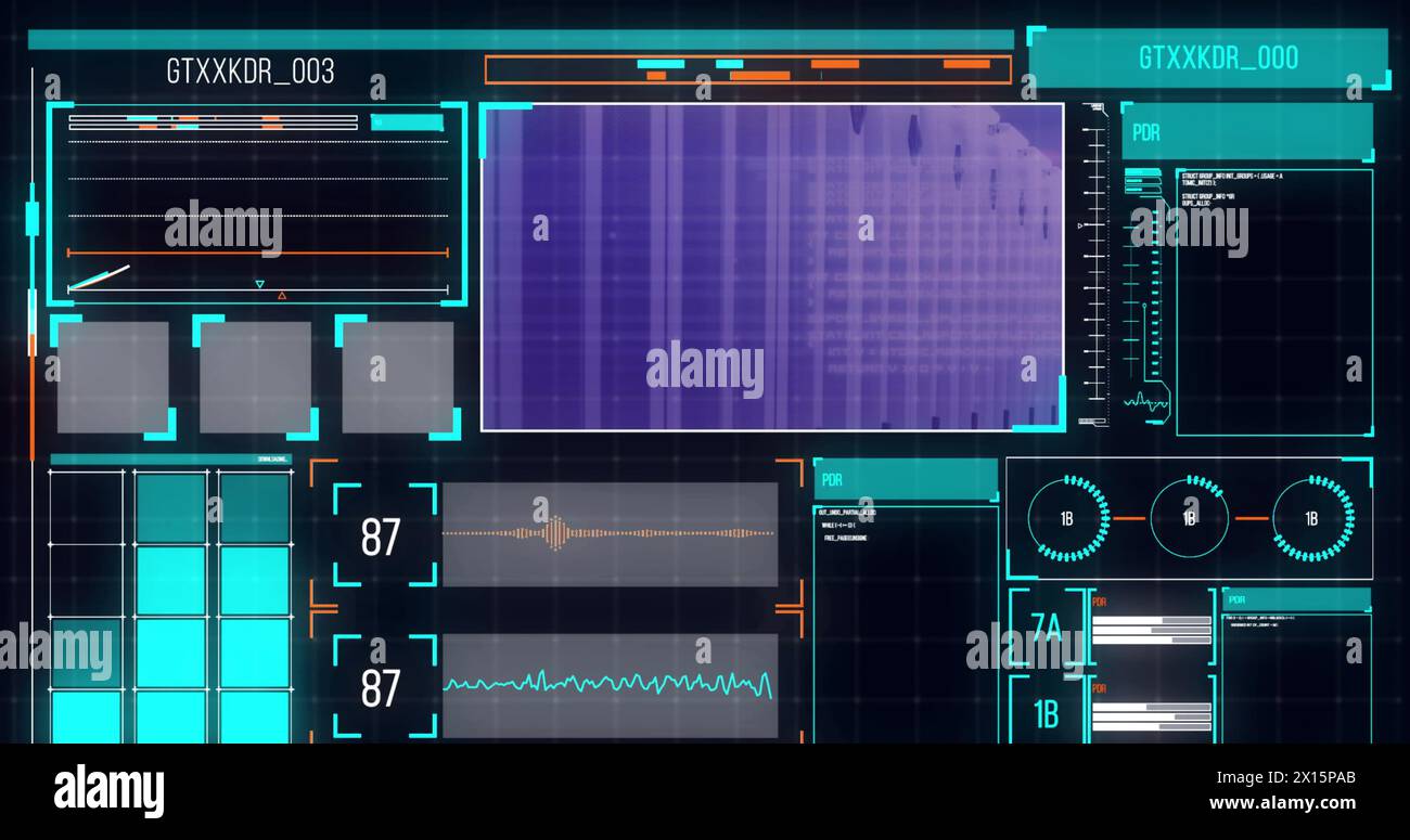 Image of data processing on screens over computer servers Stock Photo