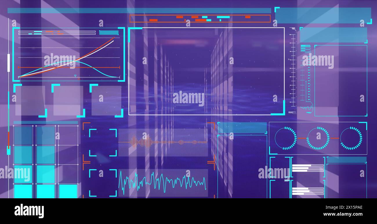 Image of data processing on screens over computer servers Stock Photo ...