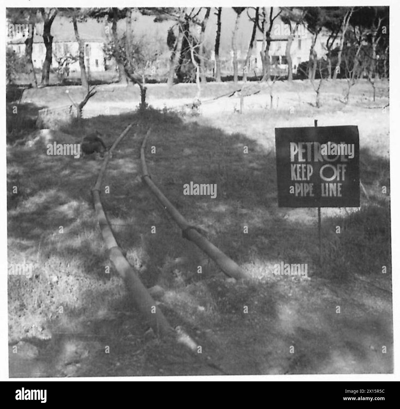 A section of the pipeline near Pesaro highlights the logistical infrastructure essential to sustaining the Eighth Army during operations in Italy. Stock Photo