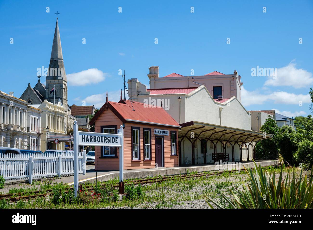 The Harbourside Railway Station, Oamaru, Otago, South Island, New Zealand Stock Photo