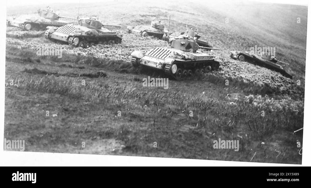 VALENTINES ON A NORTH COUNTRY MOOR - Six of the Valentines operating on a hill top British Army Stock Photo